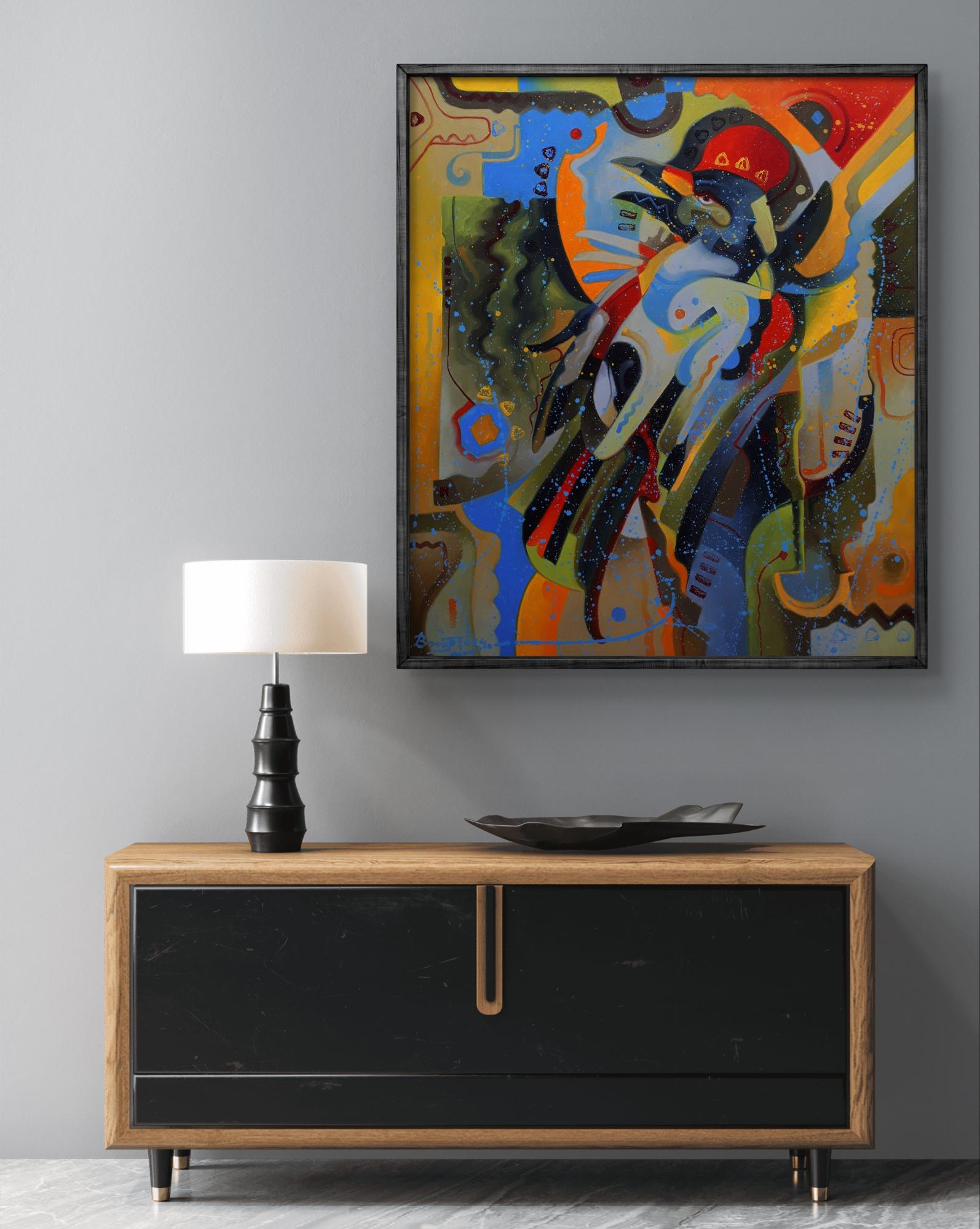 Vibrant South Side Bird oil painting by Sergiy Voichenko in black frame