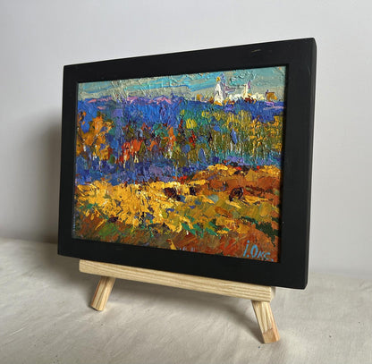 Oil painting Autumn light fog by Oksana Ivanyuk in black frame