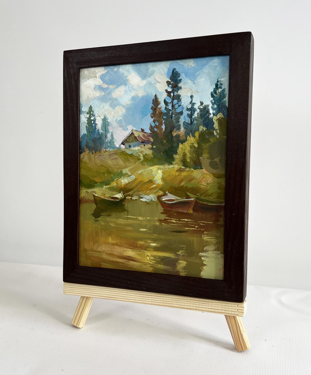 Framed oil painting Silence in nature near the lake by Yuriy Suprunchuk