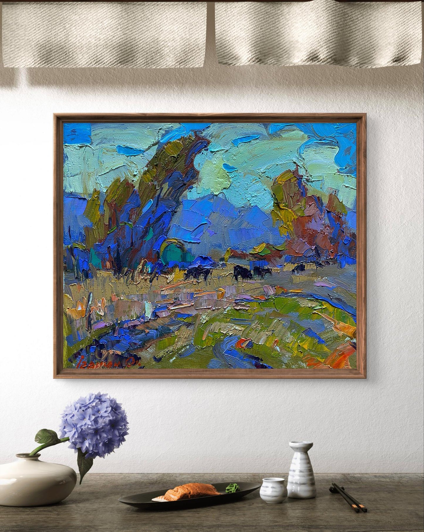 Oil painting A cold breeze blew by Oleksiy Ivanyuk in wooden frame