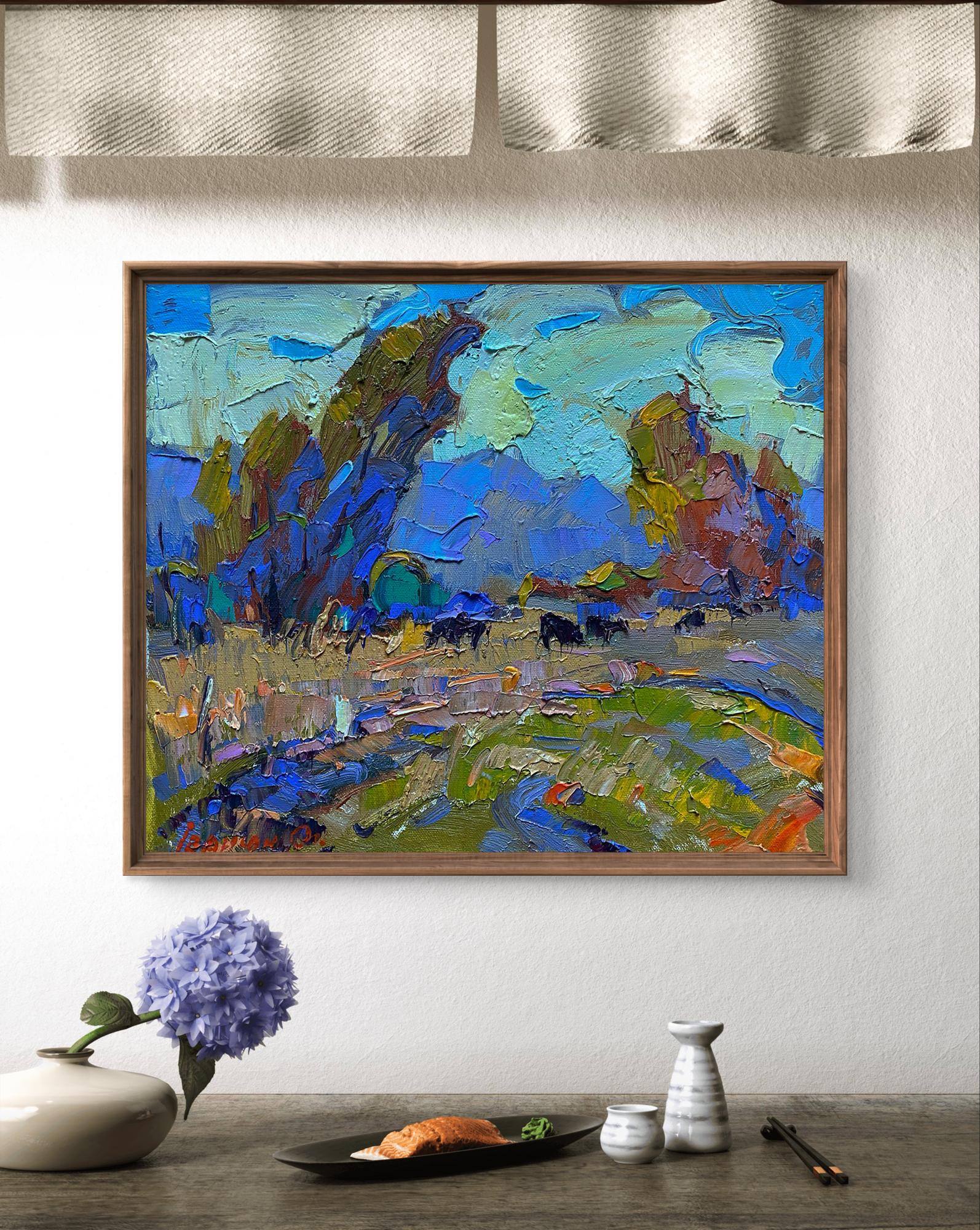 Oil painting A cold breeze blew by Oleksiy Ivanyuk in wooden frame