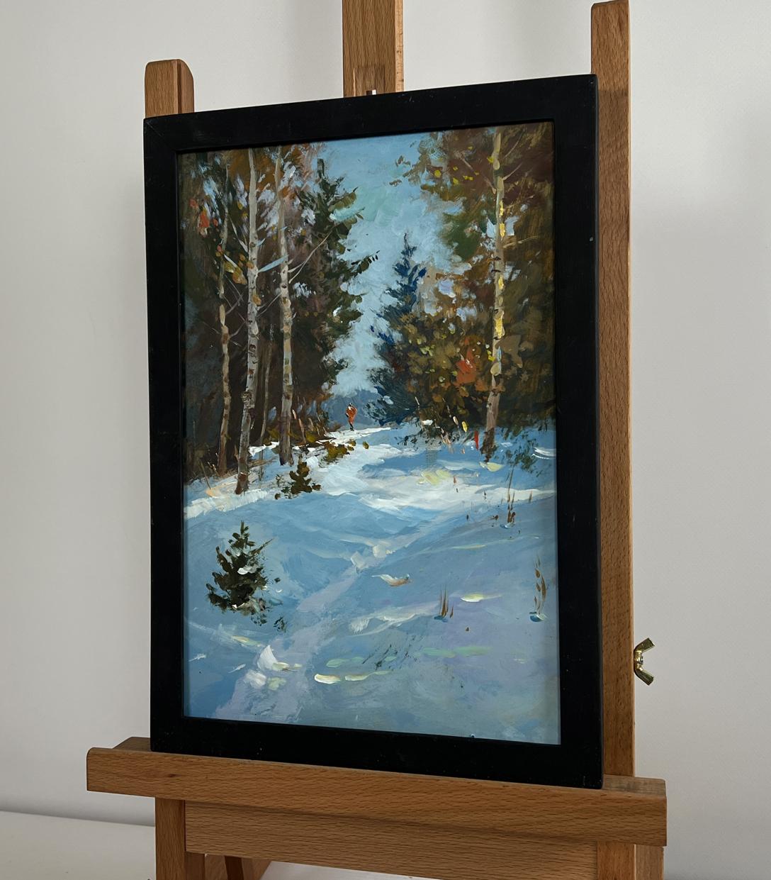 Oil painting Rest in the winter forest by Yuriy Suprunchuk in black frame