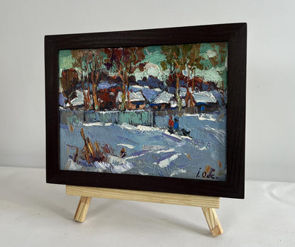 Oil painting The village was covered in snow by Oksana Ivanyuk