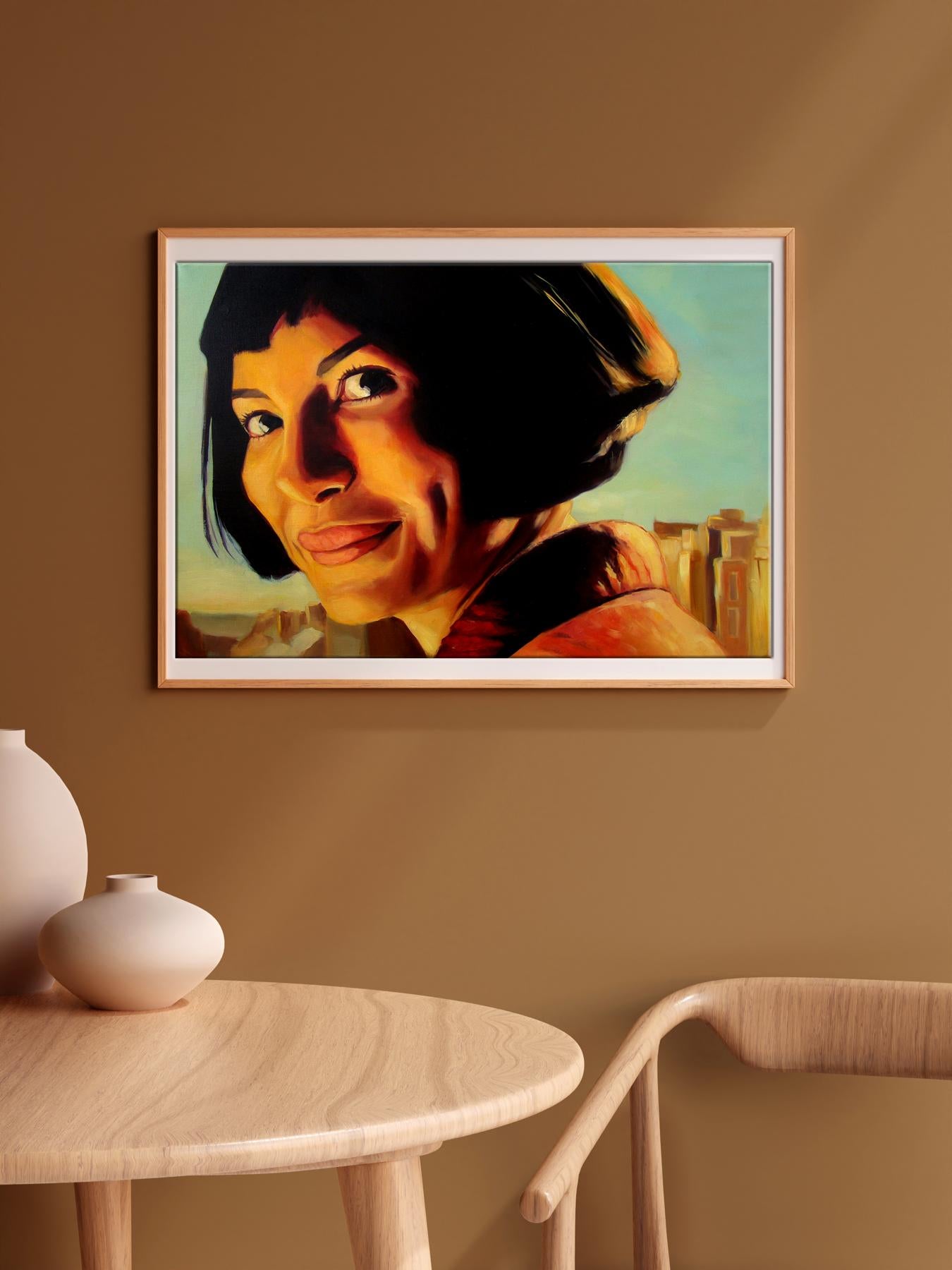 Oil painting Crazy Eyes by Yulia Lihina portrait of woman in wood frame