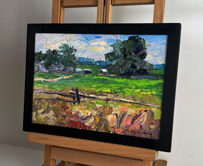 Framed impressionist Oil painting The edge of the village by Boris Serdyuk