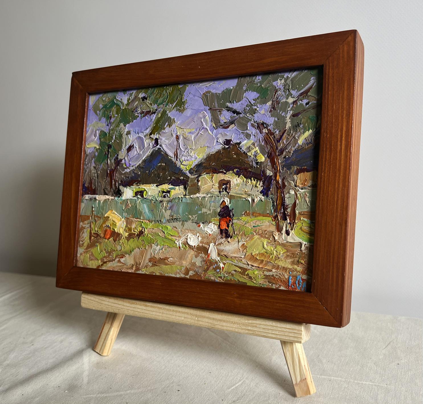 Oil painting Alley in the village by Oleksiy Ivanyuk on wooden easel