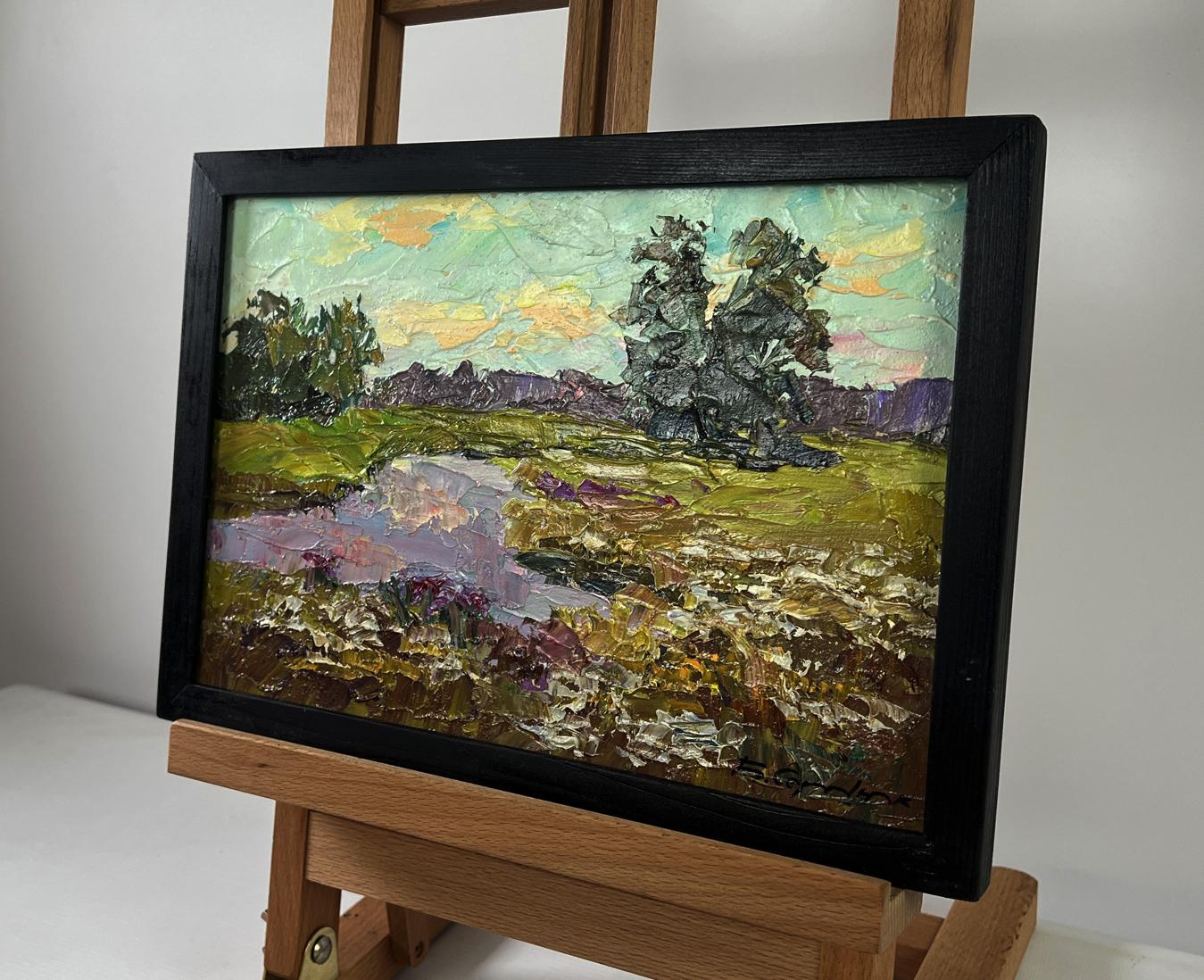 Framed impressionist oil painting of sunny nature by Boris Serdyuk