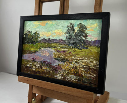 Framed impressionist oil painting of sunny nature by Boris Serdyuk