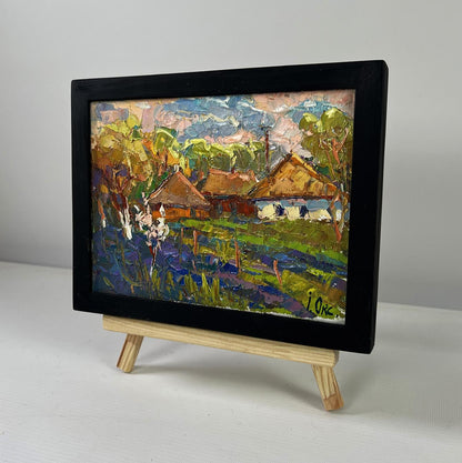 Vibrant impressionist oil painting by Oksana Ivanyuk in black frame