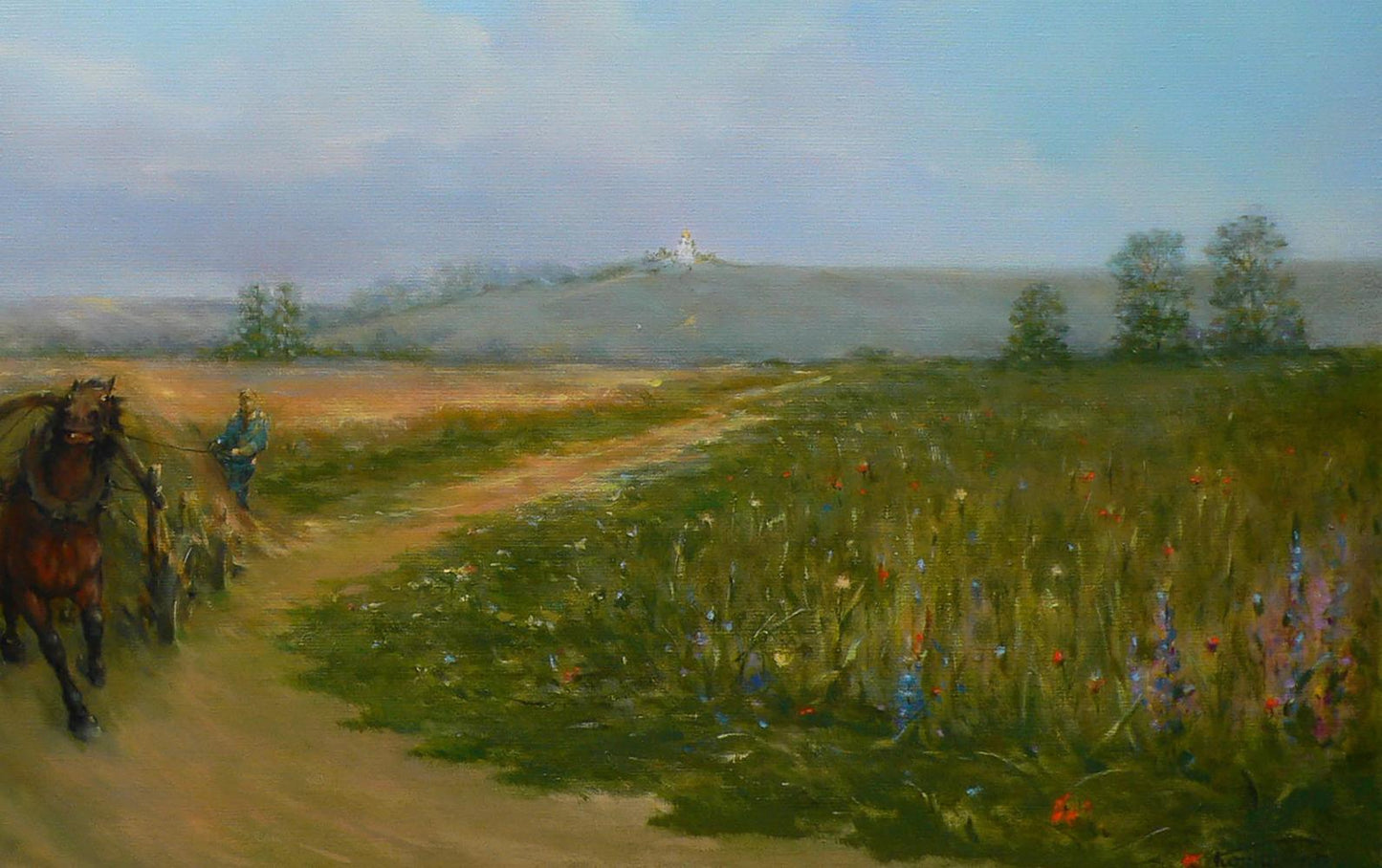 Rustic oil painting by Vasily Korkishko: wheat fields with winding path