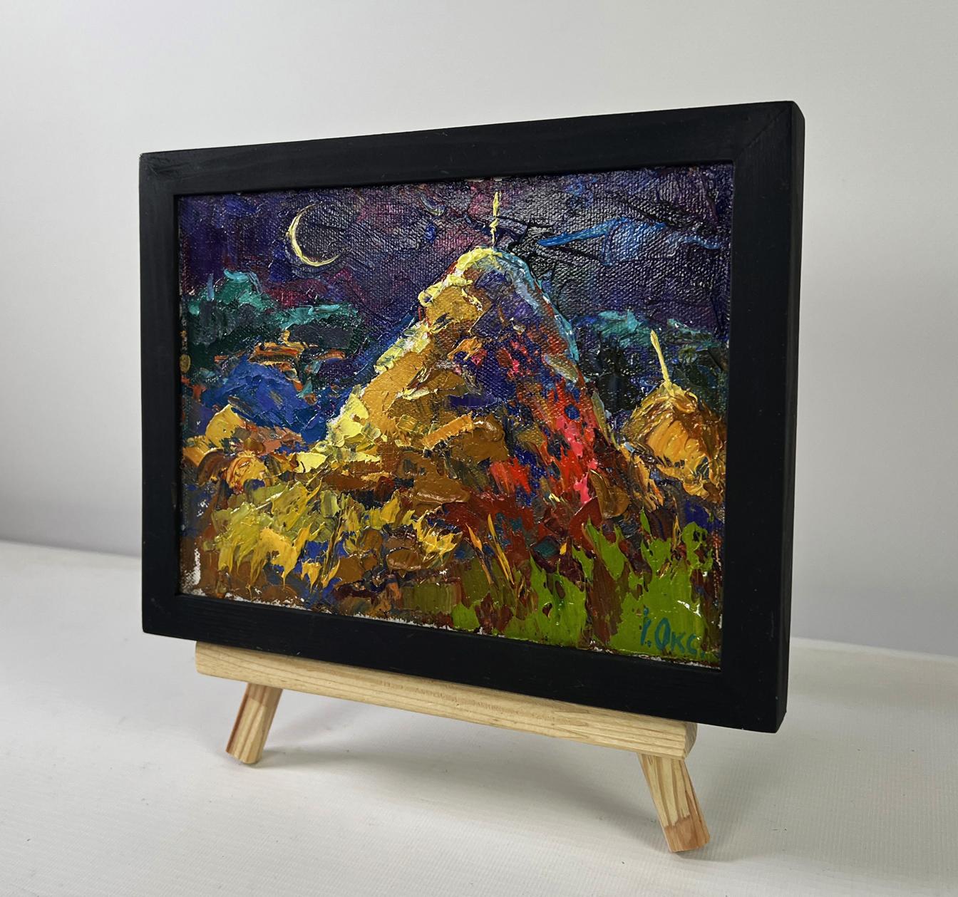 Oil painting Night tale in silver reflections by Oksana Ivanyuk in black frame