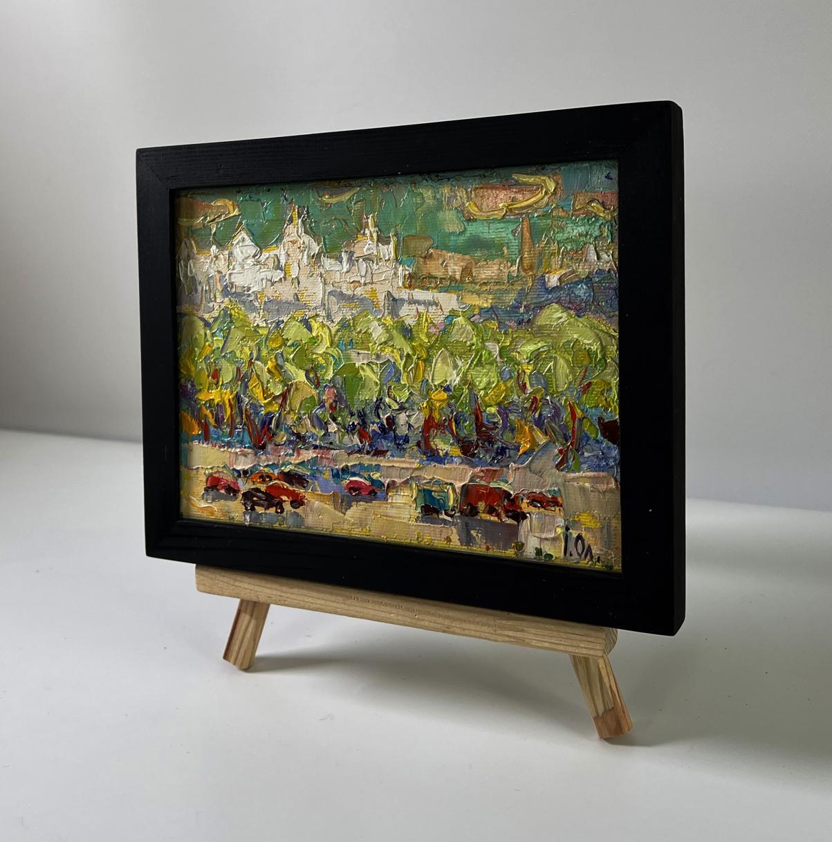 Oil painting Road outside the city by Oleksiy Ivanyuk in black frame