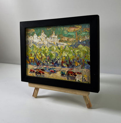 Oil painting Road outside the city by Oleksiy Ivanyuk in black frame