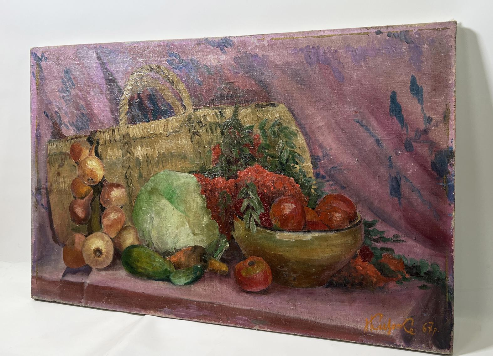 Oil painting The taste of life by Nestor Kizenko: rustic woven basket