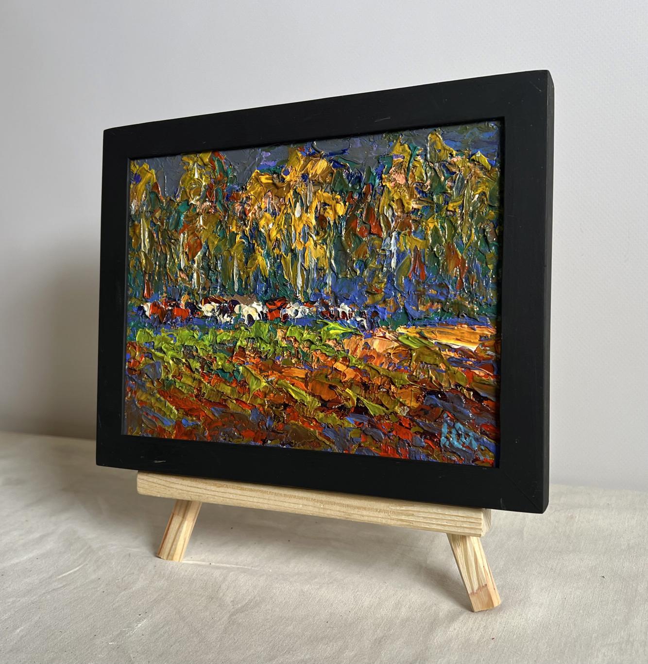 Oil painting Autumn yellow forest by Oleksiy Ivanyuk in black frame