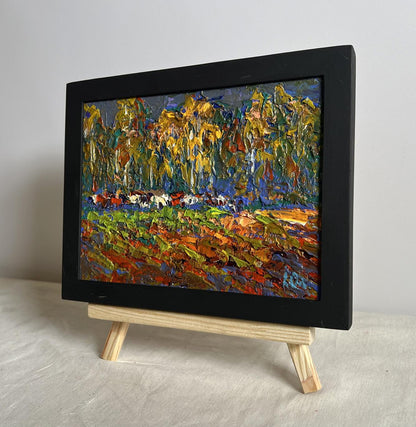 Oil painting Autumn yellow forest by Oleksiy Ivanyuk in black frame