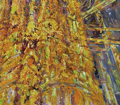 Oil painting Temple of the Holy Family by Leonid Pavlenko in golden ochre impasto