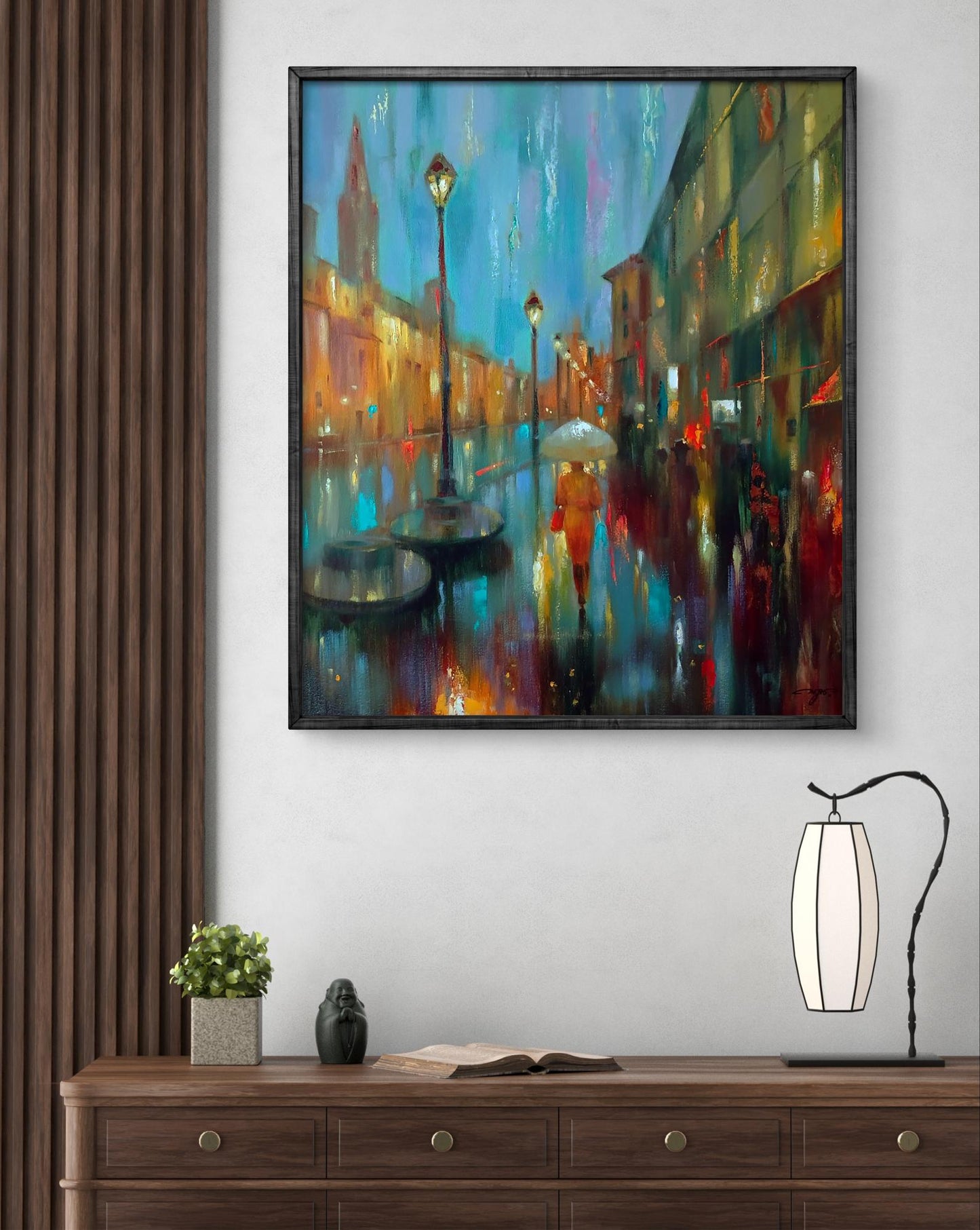 Framed abstract oil painting Rainy evening by Anatoly Tarabanov