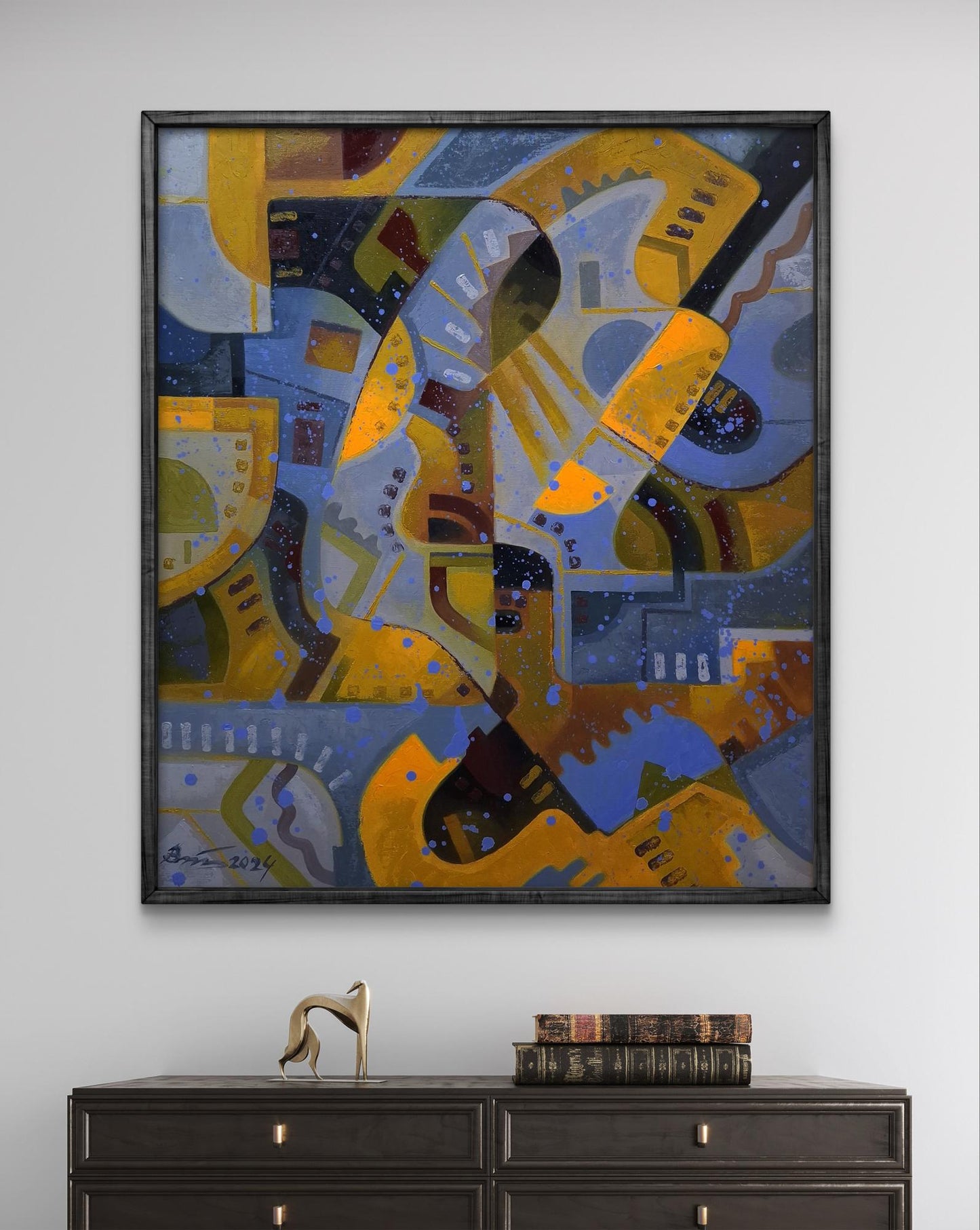 Oil painting Stained glass autumn by Sergiy Voichenko in black frame