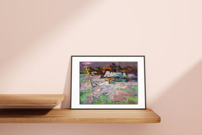 Oil painting edge village