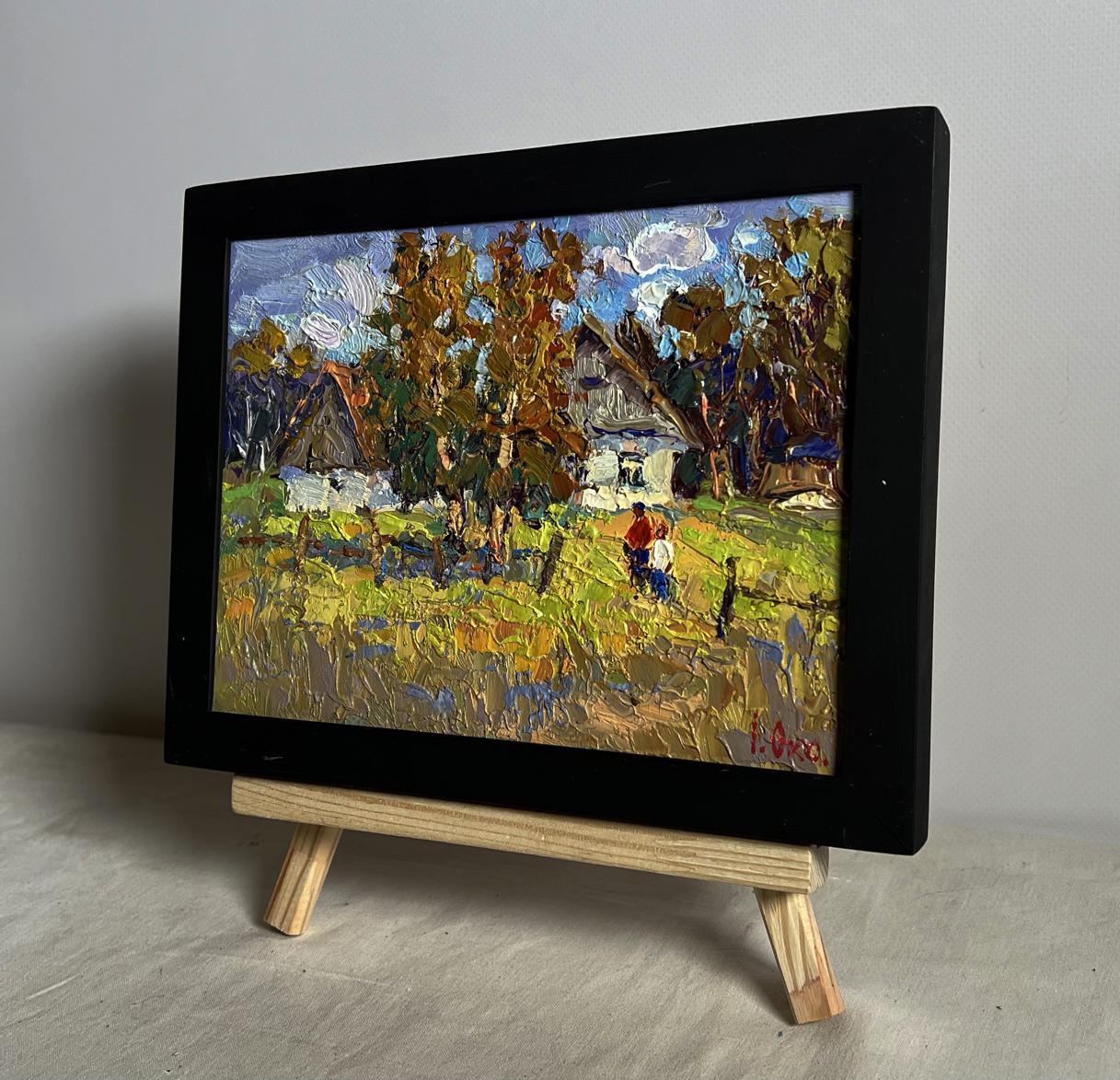 Oil painting Sunny courtyard by Oksana Ivanyuk on wooden easel