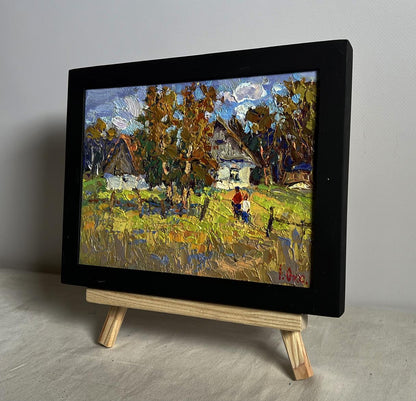 Oil painting Sunny courtyard by Oksana Ivanyuk on wooden easel