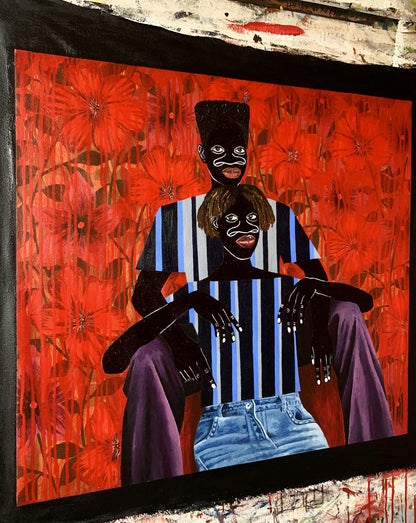 Acrylic painting Among the scarlet flowers by Akintomide Akinshola