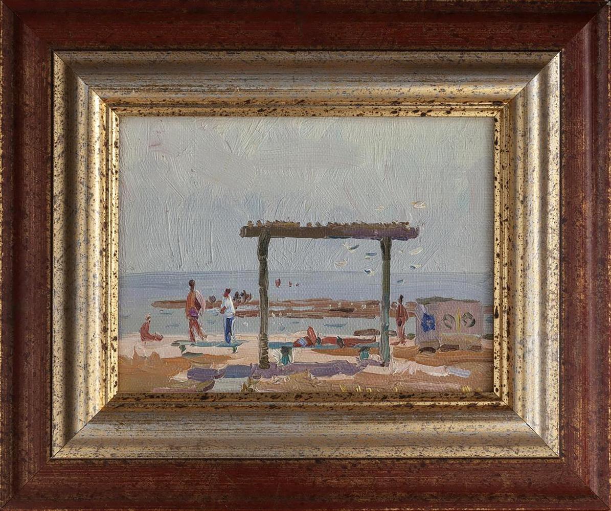 Framed impressionistic oil painting Near the River by Yury Konovalov