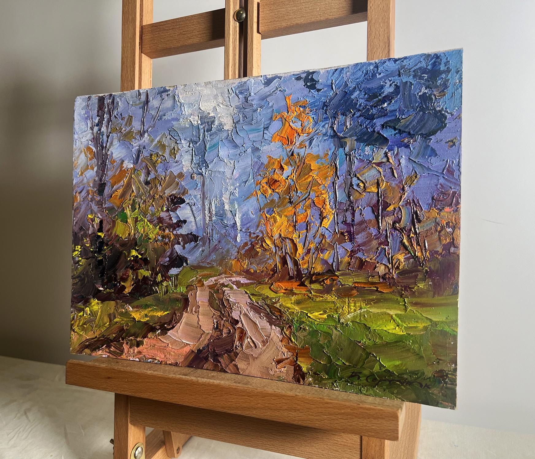 Vibrant impressionist oil painting Road to the autumn forest by Boris Serdyuk