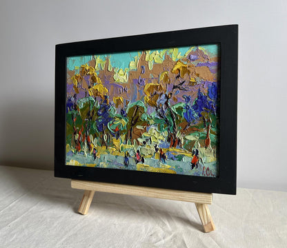 Oil painting Morning bustle of the city by Oleksiy Ivanyuk in black frame