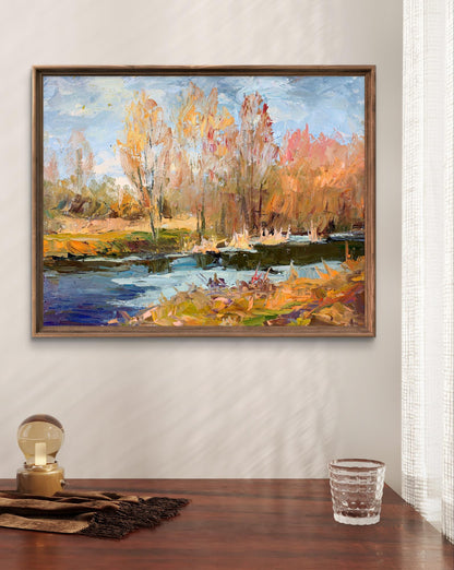 Oil painting The first ice by Boris Serdyuk in wooden frame