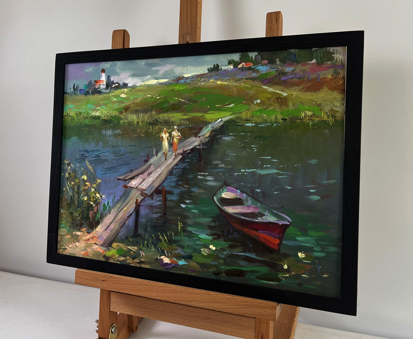 Oil painting Girls are walking by the river by Yuriy Suprunchuk