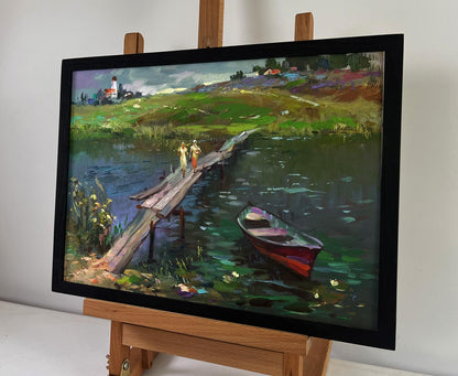 Oil painting Girls are walking by the river by Yuriy Suprunchuk