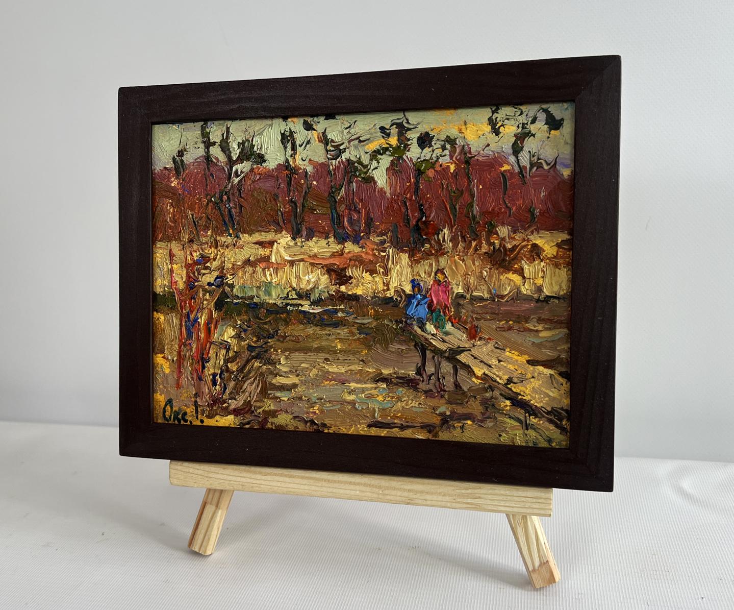Oil painting On the autumn river by Oksana Ivanyuk, rustic impasto landscape