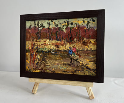 Oil painting On the autumn river by Oksana Ivanyuk, rustic impasto landscape