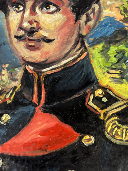 Vibrant oil painting portrait of officer Alexander Litvinov in dark military uniform