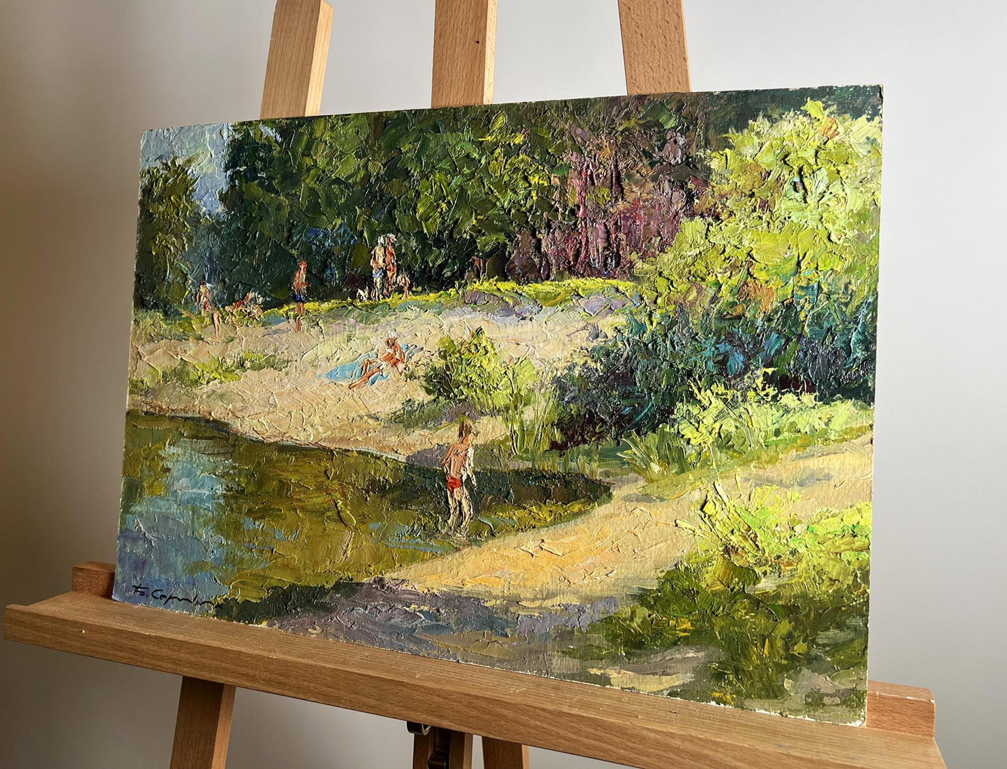 Vibrant impressionist oil painting Summer vacation on the river by Boris Serdyuk
