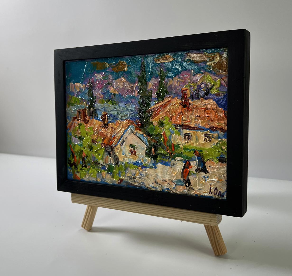 Oil painting Sunny village day by Oleksiy Ivanyuk in black frame