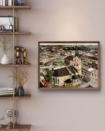 Framed oil painting Panorama with cathedral Horishnyi N.A. cityscape