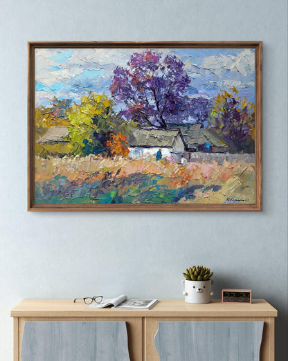 Oil painting Autumn chores by Boris Serdyuk, impressionist autumn landscape