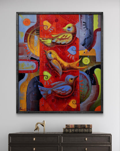Vibrant oil painting Birds of a loving heart by Sergiy Voichenko