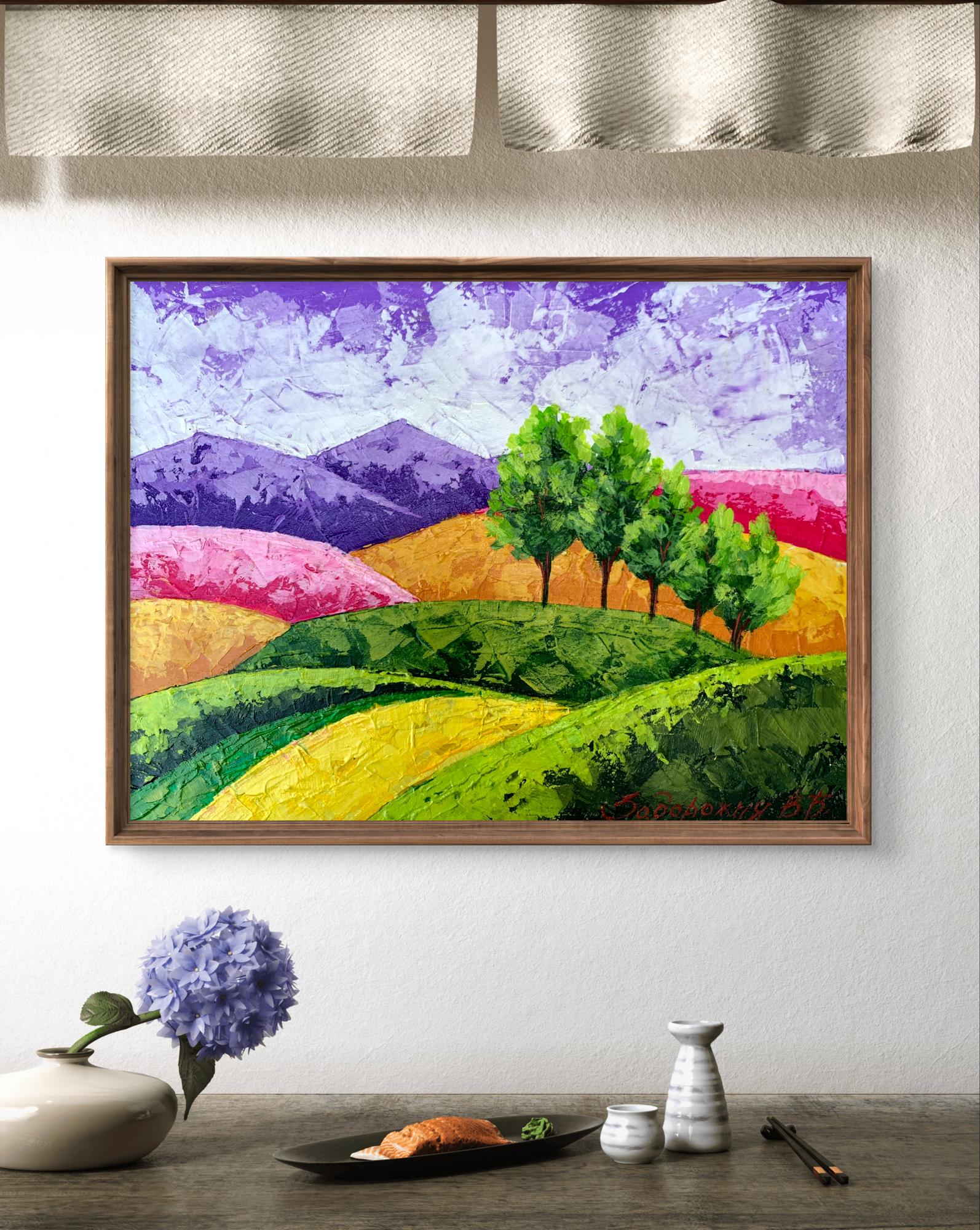 Oil painting Walking through the mountain fields by V. Zadorozhnya
