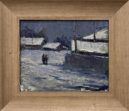 Oil painting March frosts by Volodymyr Pashchenko snowy village scene