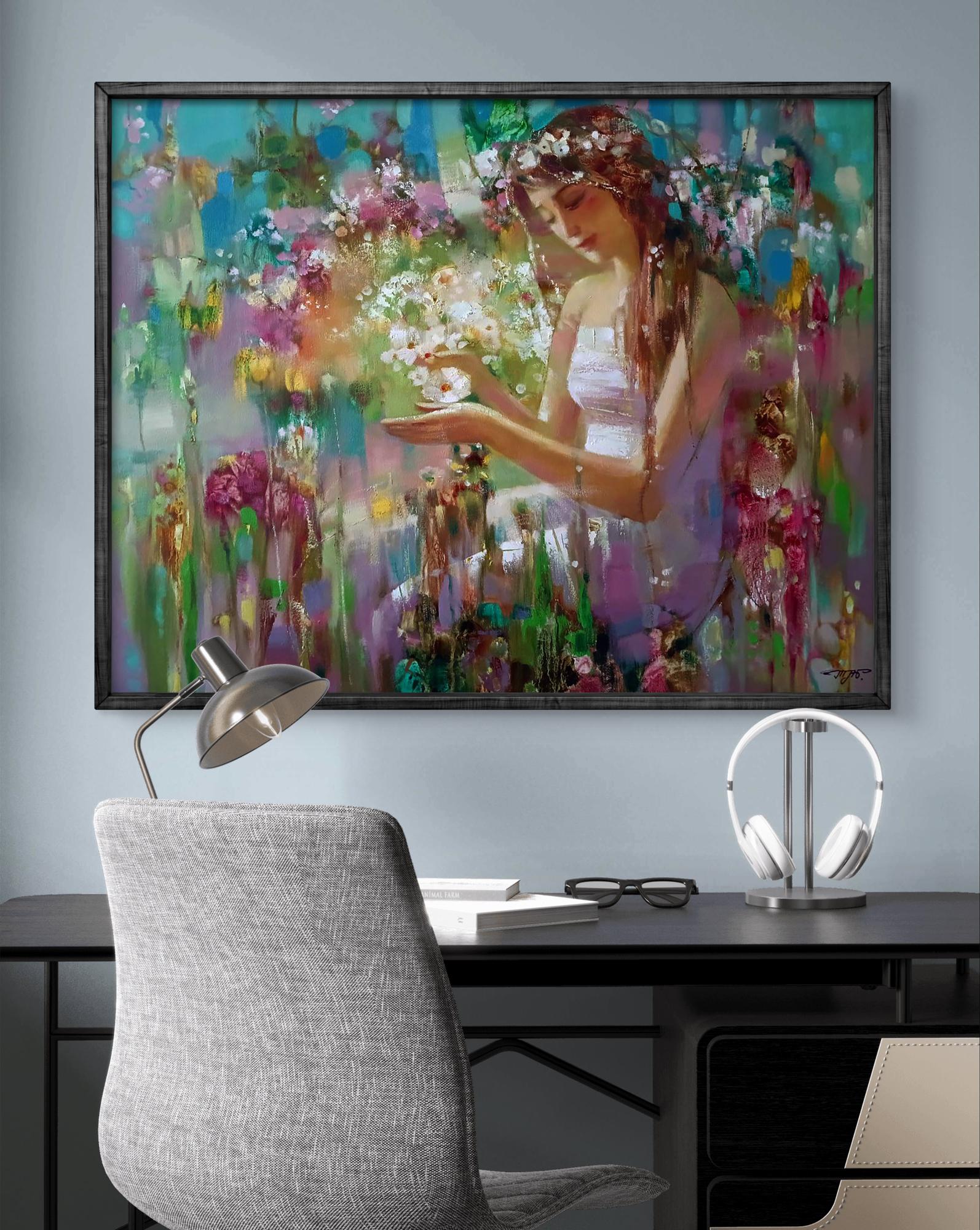 Abstract oil painting Spring Mirage by Anatoly Tarabanov in dark frame