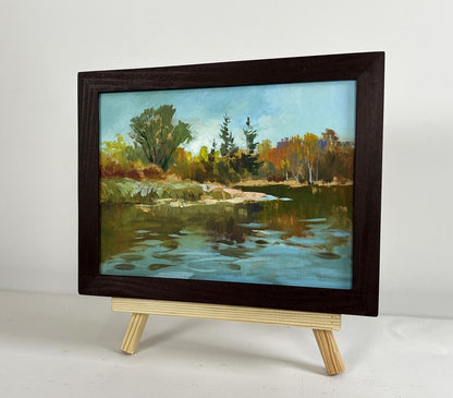 Oil painting Getting out into nature by Yuriy Suprunchuk, autumn lakeside scene