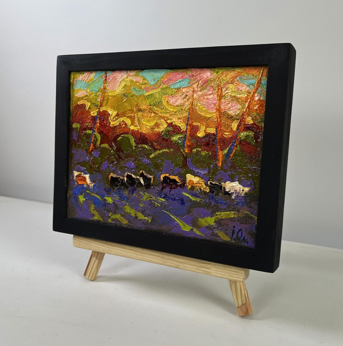 Oil painting Evening sky bathes the Earth by Oleksiy Ivanyuk on wooden easel