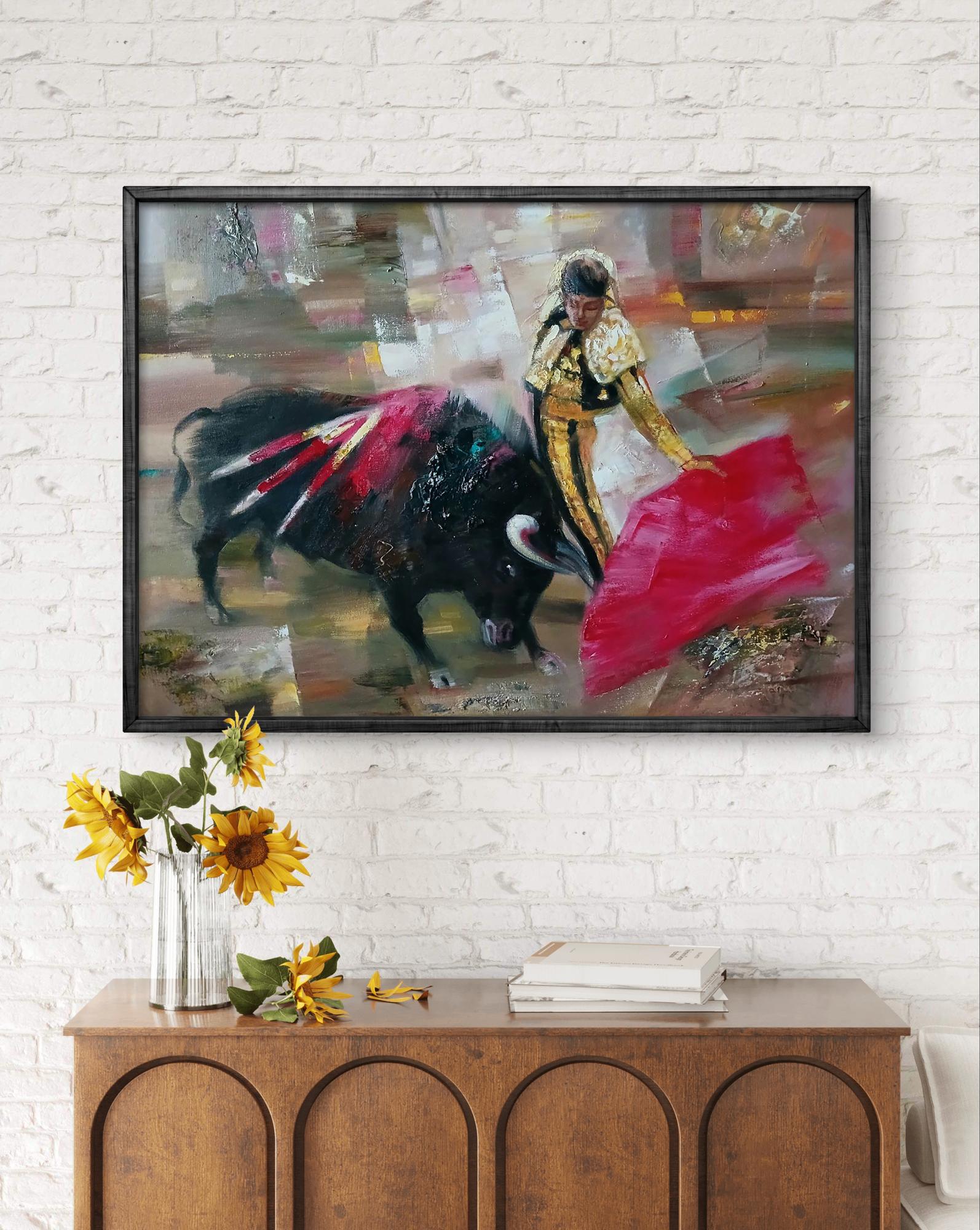 Abstract oil painting of matador and bull by Anatoly Tarabanov