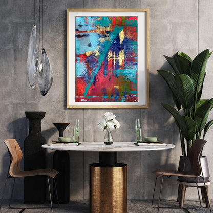Vibrant Summer Breeze acrylic painting by Olga Melezhik in light wood frame