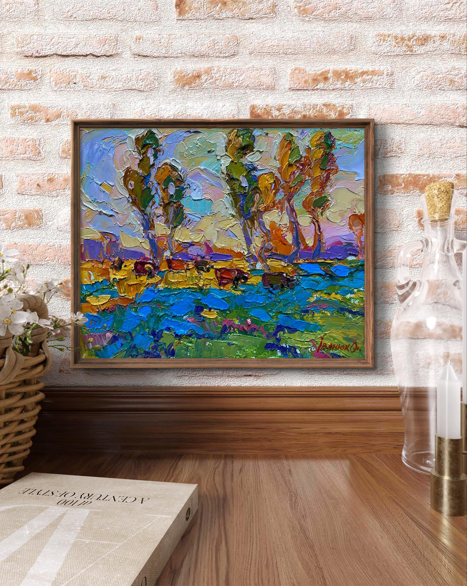 Vibrant impressionist oil painting Yellow sunset in the field by Oleksiy Ivanyuk