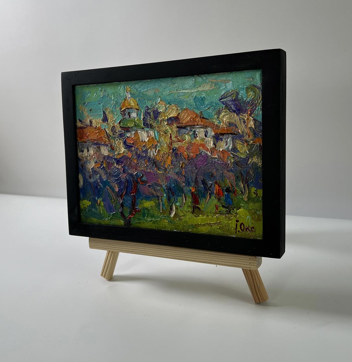 Oil painting Morning sound of bells by Oksana Ivanyuk in black frame